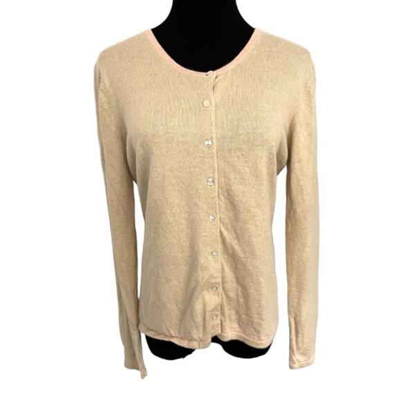 Vintage 80s Silk Blend Cardigan Sweater Button Down Champagne Tan M Minimalist - Picture 1 of 8